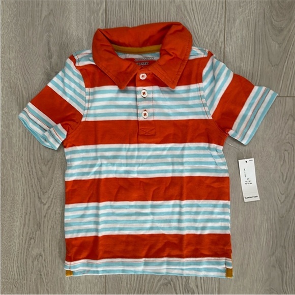💙 2 NWT Old Navy boys polo shirts 2T navy blue gray white orange stripe bundle - Picture 9 of 13